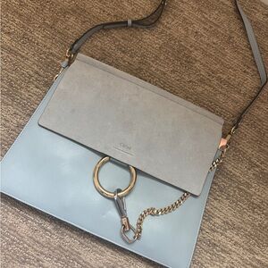 Faye Small Leather & Suede Shoulder Bag in Light Blue
